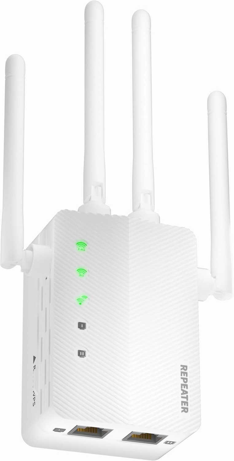 2025 WiFi Extender Signal Booster - 10X Faster Wi-Fi 6 Dual-Band Booster, Covers 15,000 Sq.Ft Long Range | 4 Antennas, Ethernet Port & EasyMesh, 1-Tap Setup, Works with All Routers