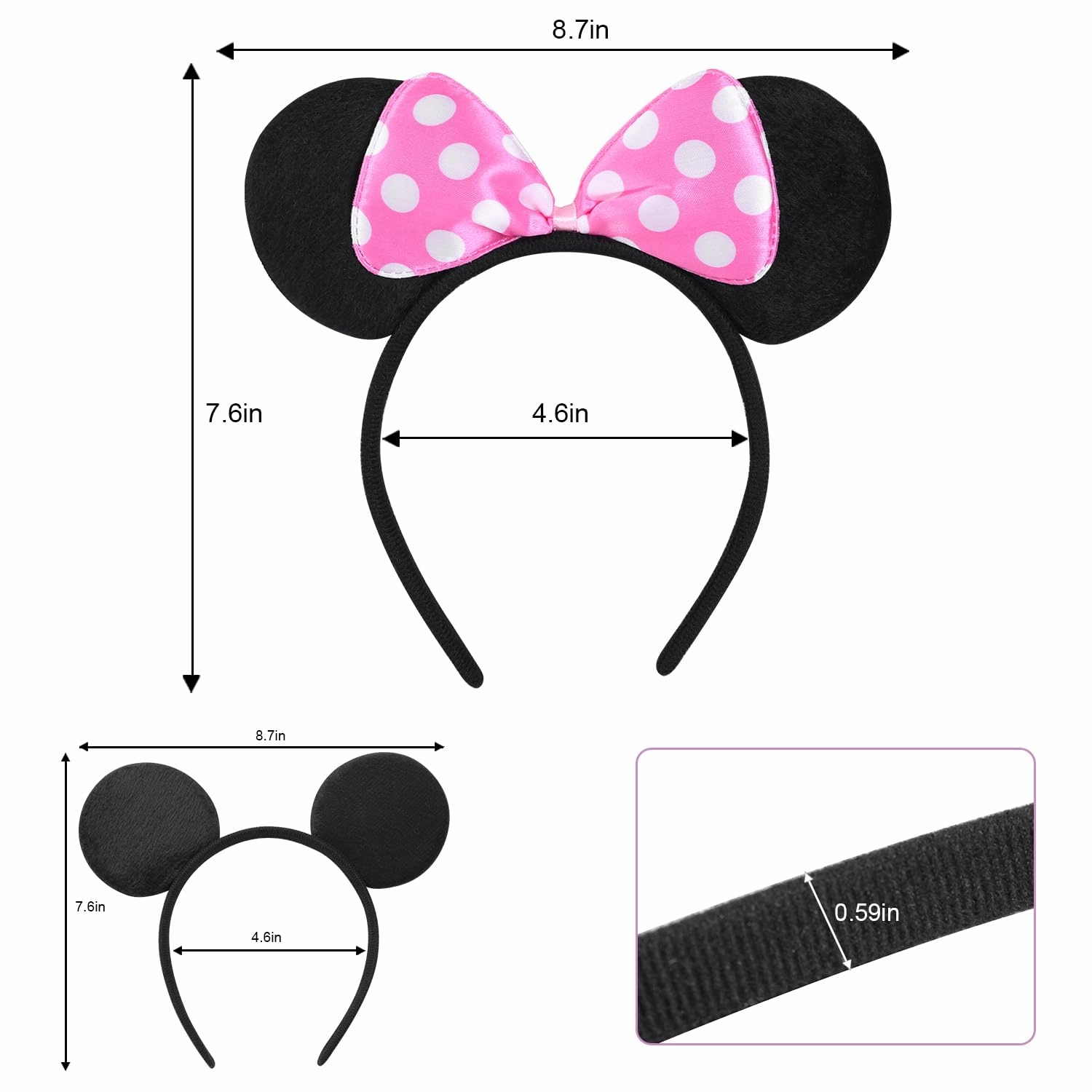 20 Pack Mouse Ears Solid Bow ears Headband for Birthday Party Supplies and Mouse Themed costume Cosplay Decoration Pink