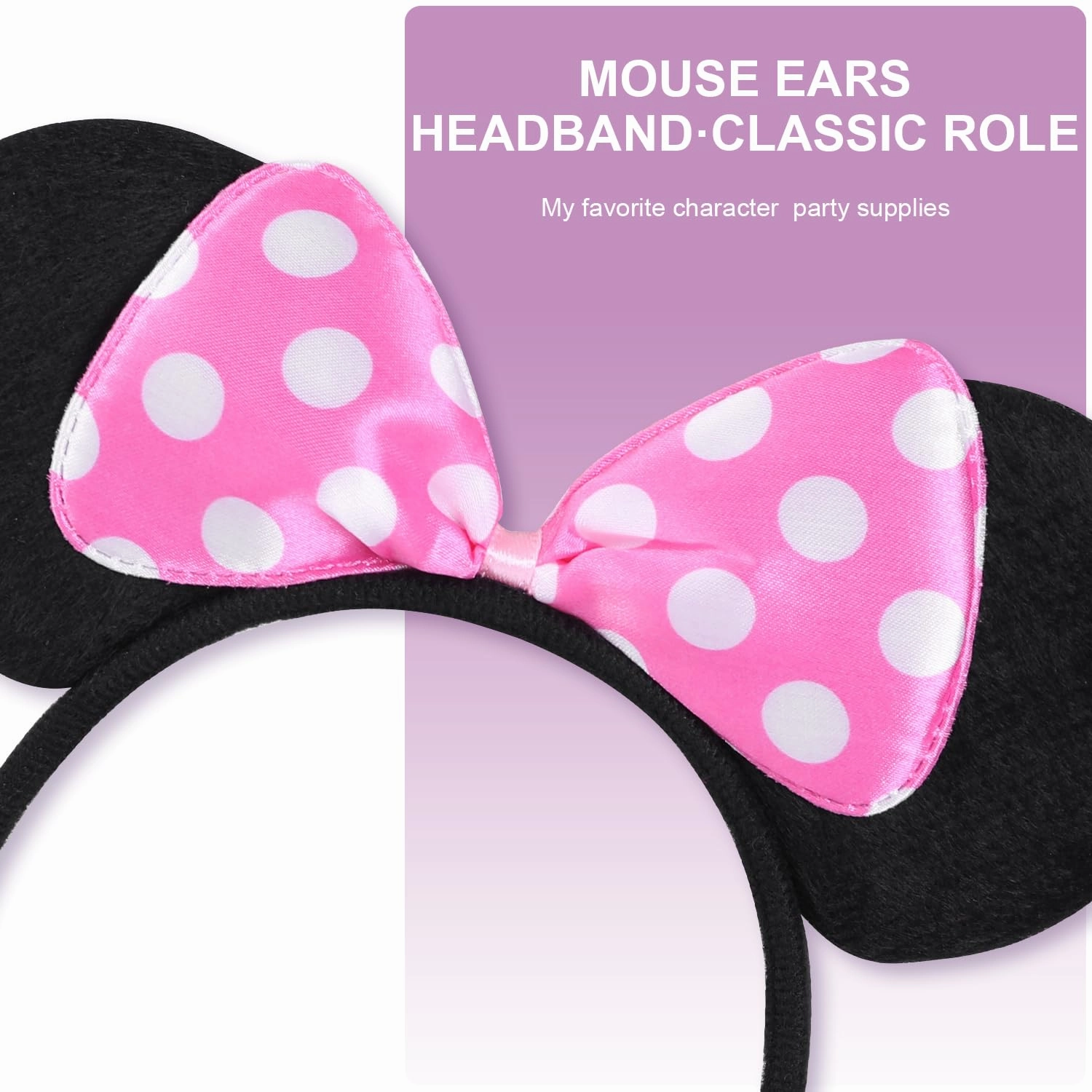 20 Pack Mouse Ears Solid Bow ears Headband for Birthday Party Supplies and Mouse Themed costume Cosplay Decoration Pink