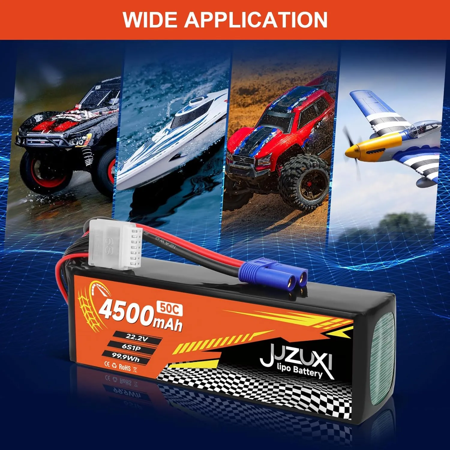 22.2V Lipo Battery 4500mAh 6S 50C Rechargeable Lithium Polymer Battery with XH & EC5 Connector Compatible with RC Car RC Boat Quadcopter Helicopter Airplane RC Models (2 Packs)