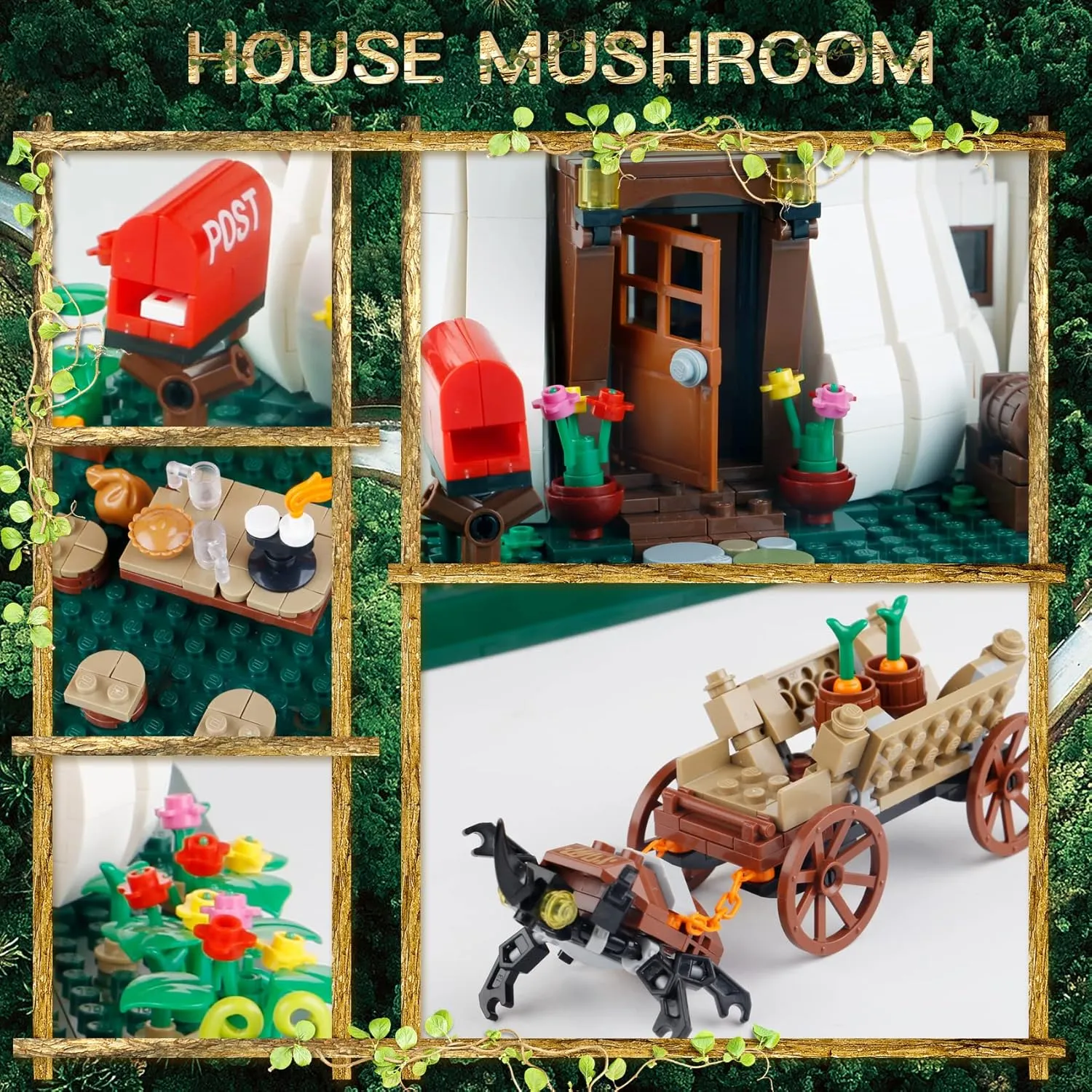 2233PCS Mushroom House Building Blocks,Creative Ideals Treehouse Building Blocks, Best Present for 6  Boys, Girls or Adults