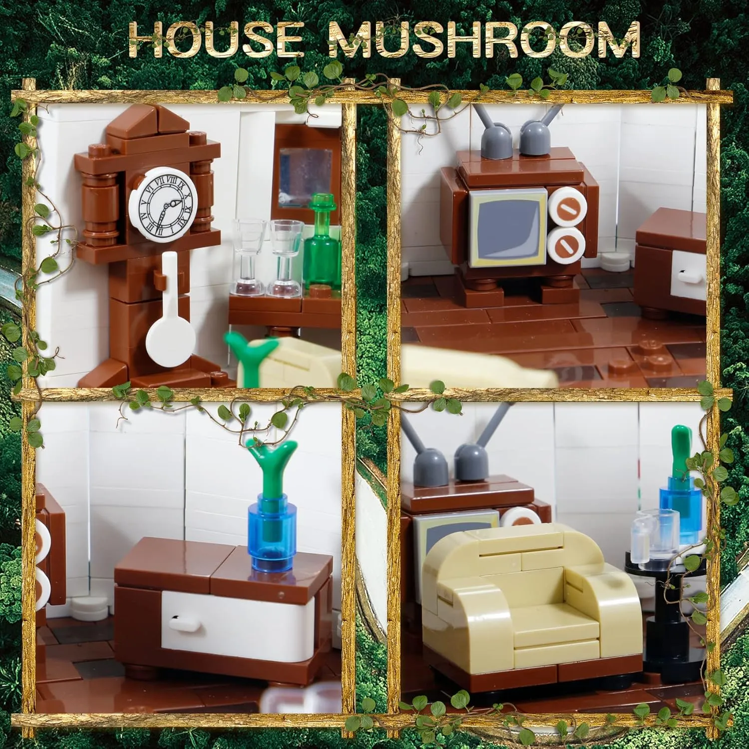 2233PCS Mushroom House Building Blocks,Creative Ideals Treehouse Building Blocks, Best Present for 6  Boys, Girls or Adults