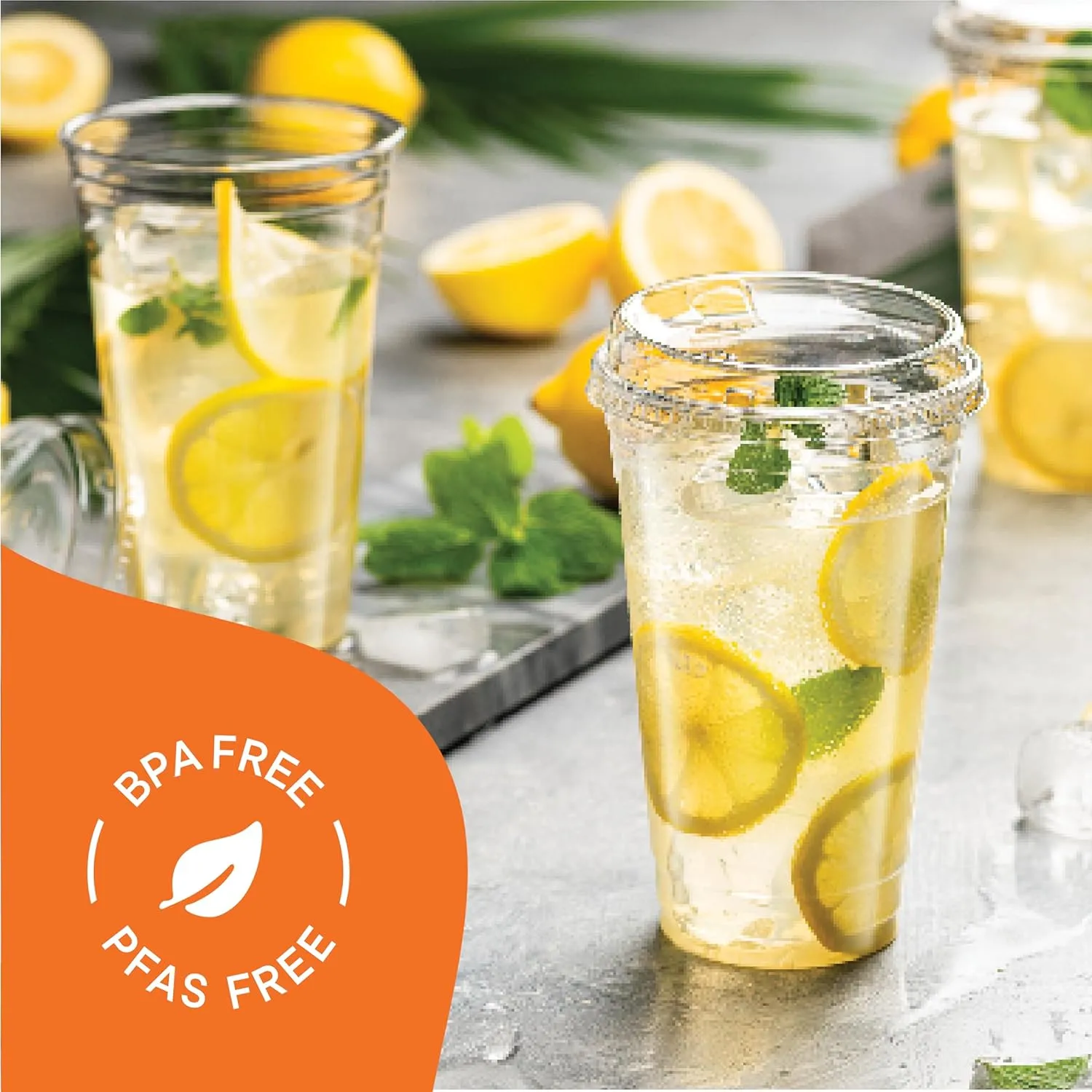 24 oz Clear Plastic Cups with Strawless Sip-Lids [50 Sets] PET Crystal Clear Disposable 16oz Plastic Cups with Lids - Crystal Clear, Durable Cup - BPA Free   Crack Resistant, for Coffee, Juice, Shakes