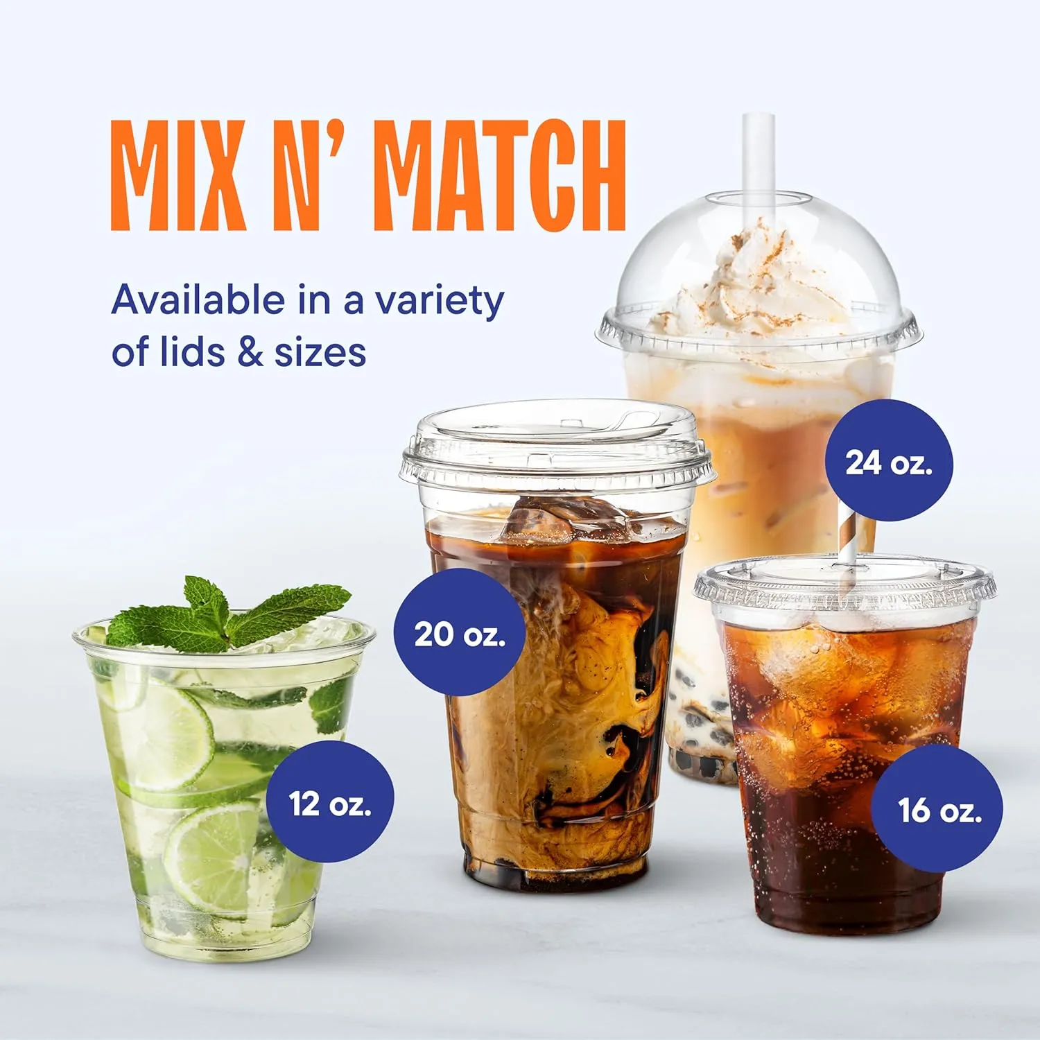 24 oz Clear Plastic Cups with Strawless Sip-Lids [50 Sets] PET Crystal Clear Disposable 16oz Plastic Cups with Lids - Crystal Clear, Durable Cup - BPA Free   Crack Resistant, for Coffee, Juice, Shakes