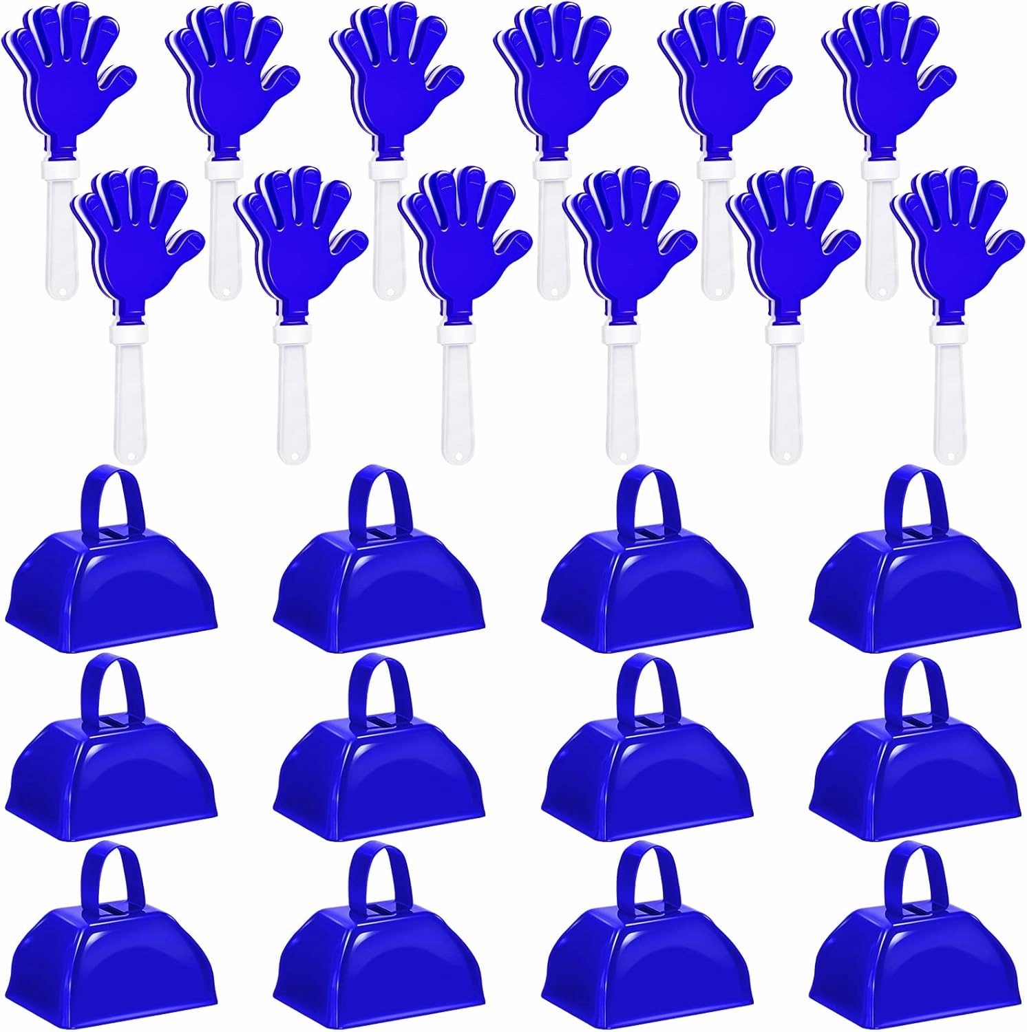 24 Pcs Metal Cowbells and Hand Clappers Cow Bells with Handle Cheering Clappers for Noisemakers Sports Events Party Favors Cheers Ball Dance Basketball Football Noise Makers (Blue)