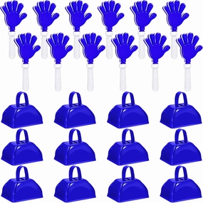 24 Pcs Metal Cowbells and Hand Clappers Cow Bells with Handle Cheering Clappers for Noisemakers Sports Events Party Favors Cheers Ball Dance Basketball Football Noise Makers (Blue)