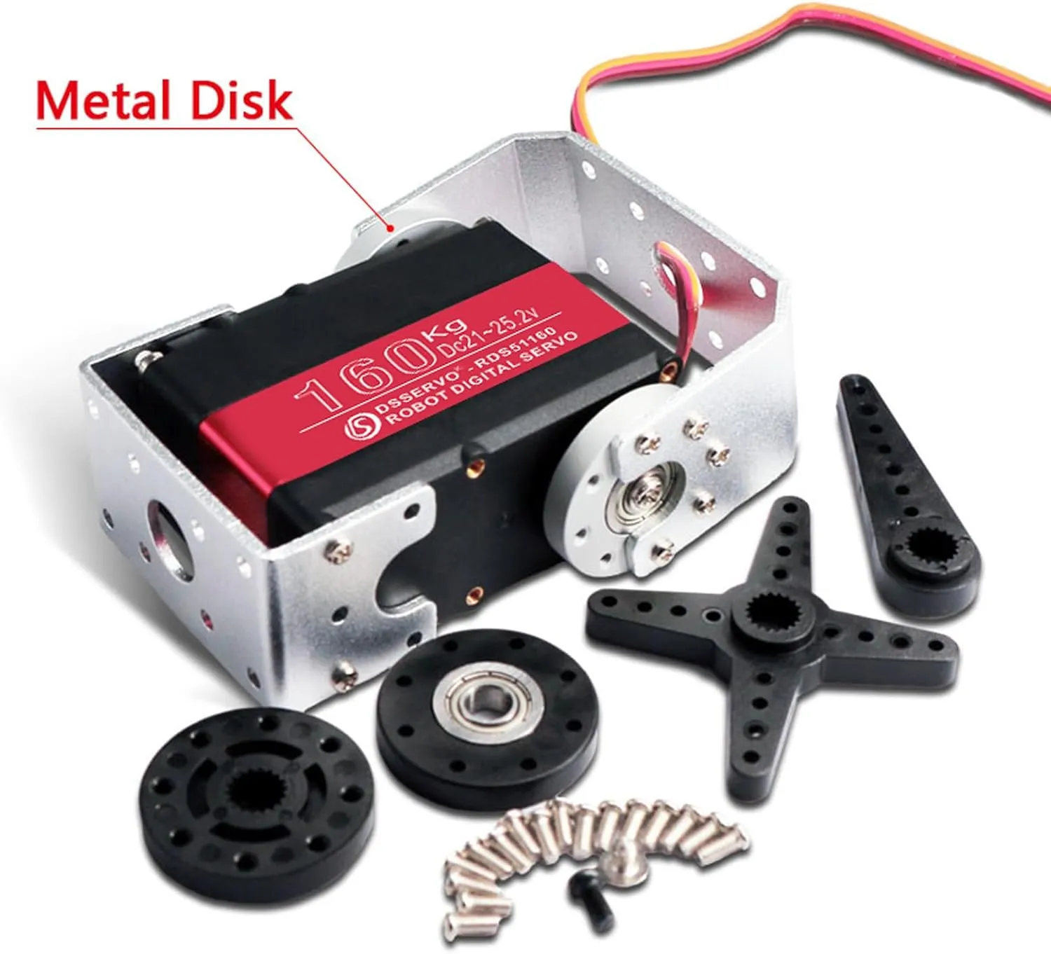 24V 160kg Robot Servo Motor Double-Shaft with U Mount Bracket Full Metal Gear Large High Torque Steering Digital Servos for RC Plane Quadcopter Helicopter Robotic Arm DIY