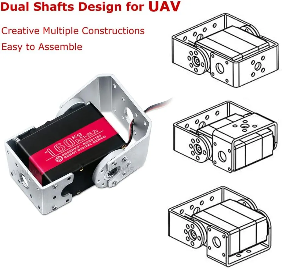 24V 160kg Robot Servo Motor Double-Shaft with U Mount Bracket Full Metal Gear Large High Torque Steering Digital Servos for RC Plane Quadcopter Helicopter Robotic Arm DIY