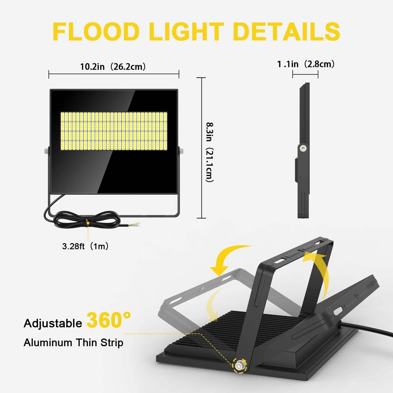 2 Pack 100W LED Flood Light Outdoor 15000LM Super Bright Security Light IP67 Waterproof Flood Lights Outdoor Lighting 5000K Daylight White Exterior Floodlight for Yard Court Stadium Playground