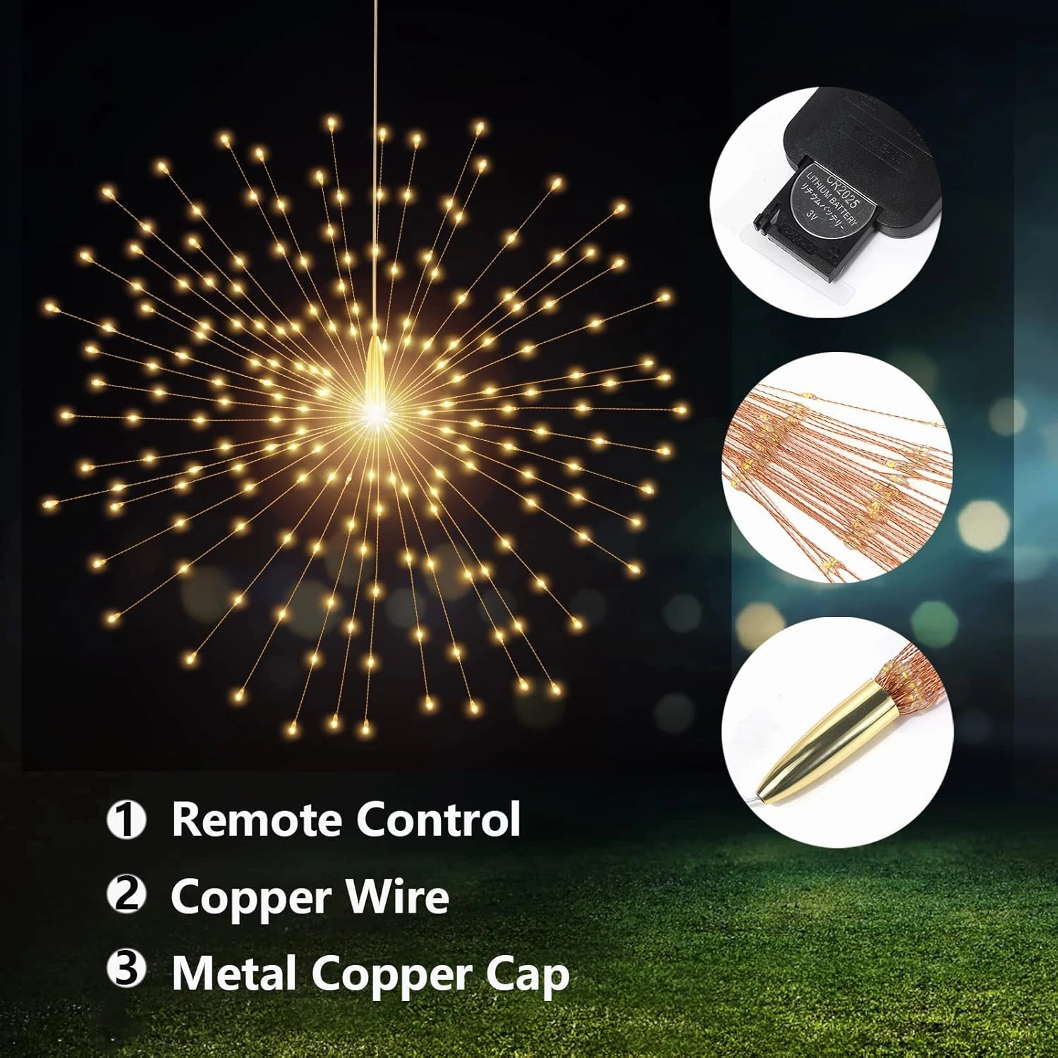 2 Pack Hanging Decor Lights,200 LED Battery Powered Fairy Light, Fireworks Light with Remote, Waterproof Starburst Lights for Gardens Courtyards Christmas Festive Wedding Parties (Warm White)