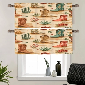 2 Panels Abstract Rustic Cactus Valances for Windows, Vintage Classic Cowboy Boot Rod Pocket Valance Curtains Home Decor Window Treatment for Kitchen/Living Room, 54" W X 18" L