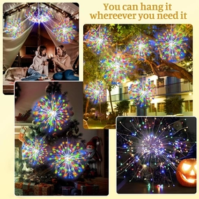 2 PCS Solar Lights Outdoor Solar Firework Lights, 240 LED Solar Powered Hanging Lights Outdoor Waterproof Hanging Fairy Lights Landscape Lights Christmas Decorations (Multi-Colored)