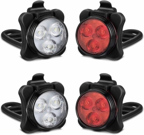 2 Rechargeable Bike Light Set (4 Lights: Red & White), Bright Front & Rear LED Cycling Lights, 650mah Batteries, 4 Mode Options