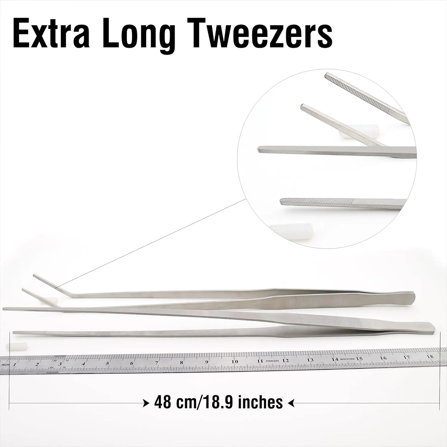 2Pcs 18.9 inch Extra Long Tweezers for Salt & Fresh Water, Heavy Duty Reptile Feeding Tongs for Aquarium & Terrarium, Large Metal Snake Feeding Tongs, SUS 304 Stainless Steel Tweezers
