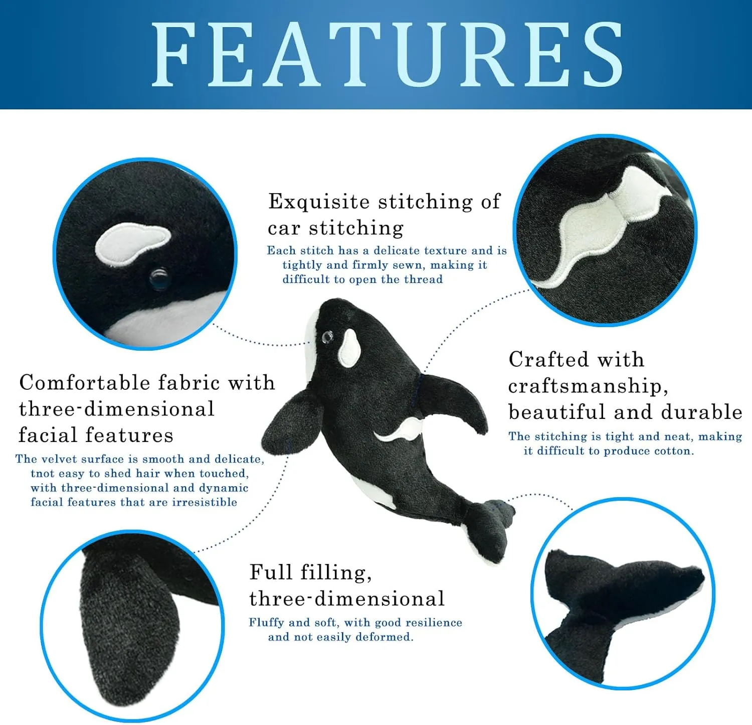 2PCS Premium Orca Stuffed Animal - 11.8 Inches Orca Whale Plush for Kids, Plush Toy Killer Whale Shark Stuffed Animal Gifts for Babies, Toddlers