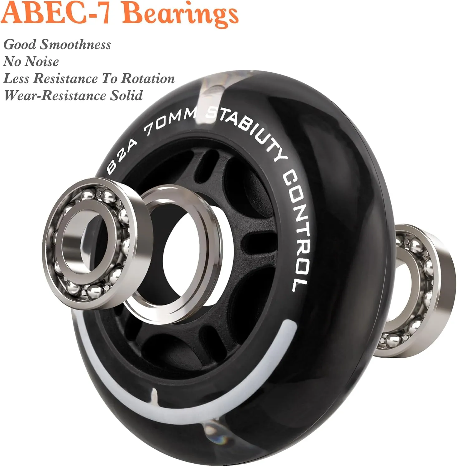 2PM SPORTS 4 Pack 76mm, 82A Inline Skate Wheels with ABEC-7 Bearing, Indoor/Outdoor Inline Skates Wheels