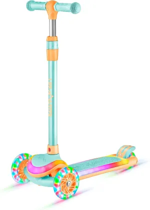3-Wheel Kids Scooter with Multi-Color Lights on Deck & Wheels – 5-Height Adjustable Handlebar, Wide Anti-Slip Deck, Child Safety Certified, Boys & Girls Ages 3  Supports Up to 150 lbs