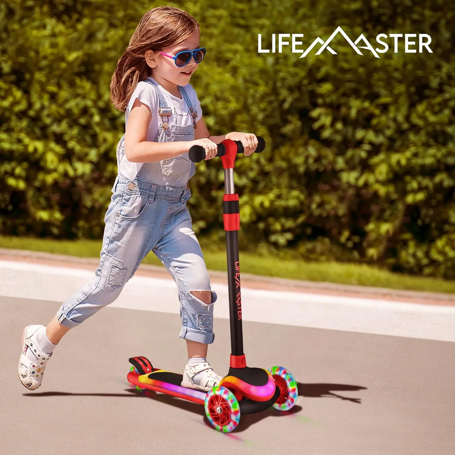 3-Wheel Kids Scooter with Multi-Color Lights on Deck & Wheels – 5-Height Adjustable Handlebar, Wide Anti-Slip Deck, Child Safety Certified, Boys & Girls Ages 3  Supports Up to 150 lbs