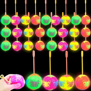 30 Pack 2.5 Inch Bouncy Light up Ball LED Flashing Rubber Ball with Butterfly Pattern for Adults Kids Birthday Gifts Classroom Rewards Glow in The Dark Party Favors