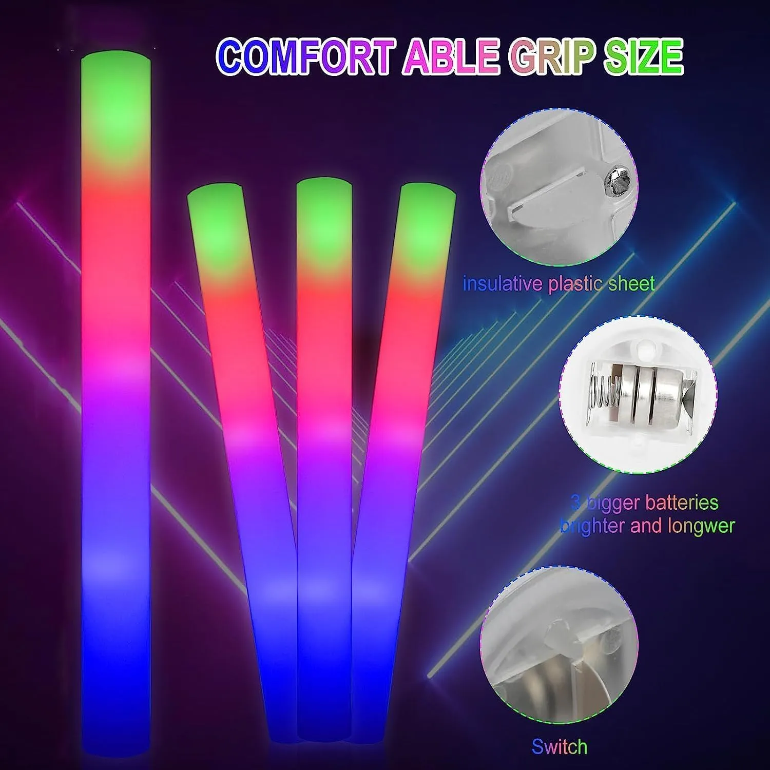 30 Pieces Led Foam Sticks - Flashing Glow Sticks Party Supplies Light Up Baton Wands for Kids, Raves, Birthday, Wedding, Christmas, Halloween, Children Toy