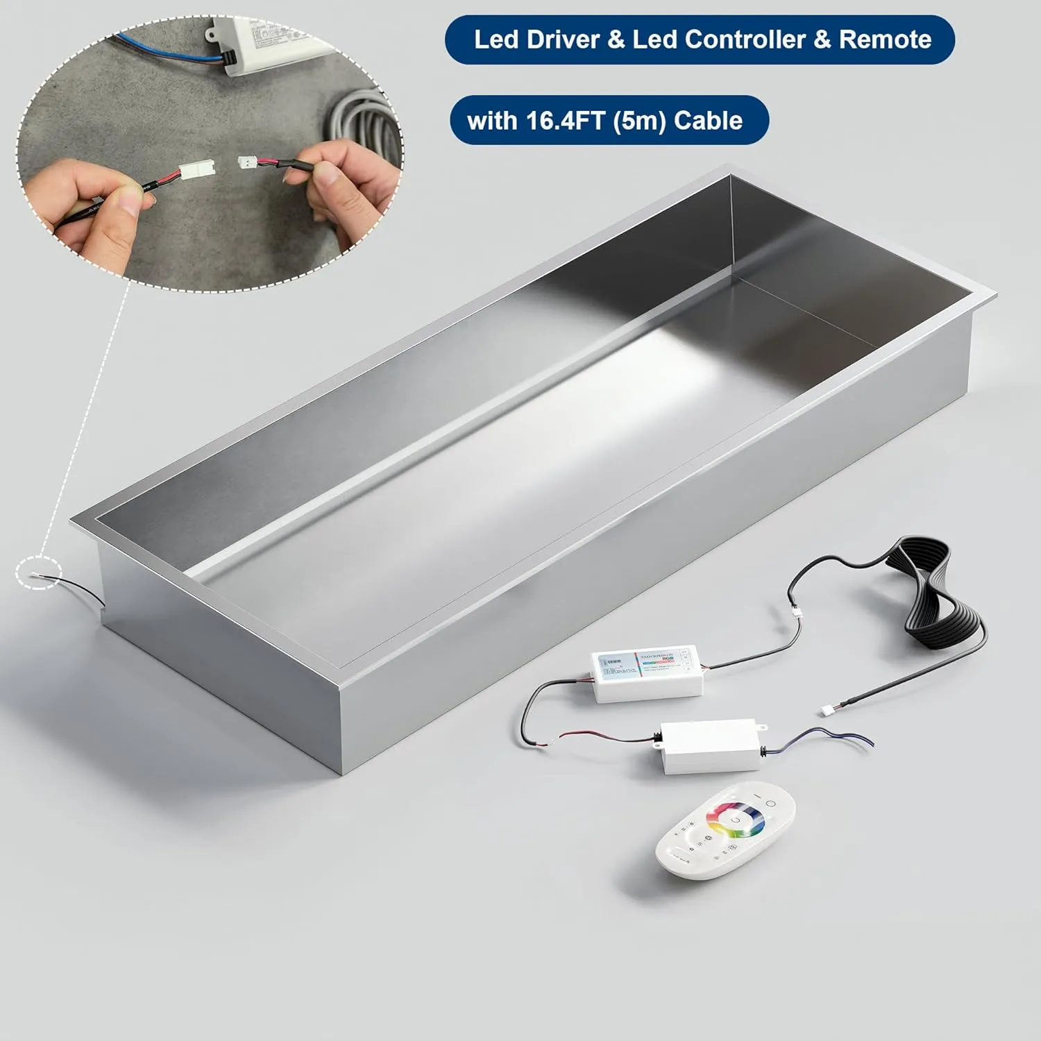 30X12 RGB Shower Niche, Brushed Nickel Stainless Steel LED Wall Niche, No Tile Needed Wall Niche for Bathroom Storage Over Mount Installation