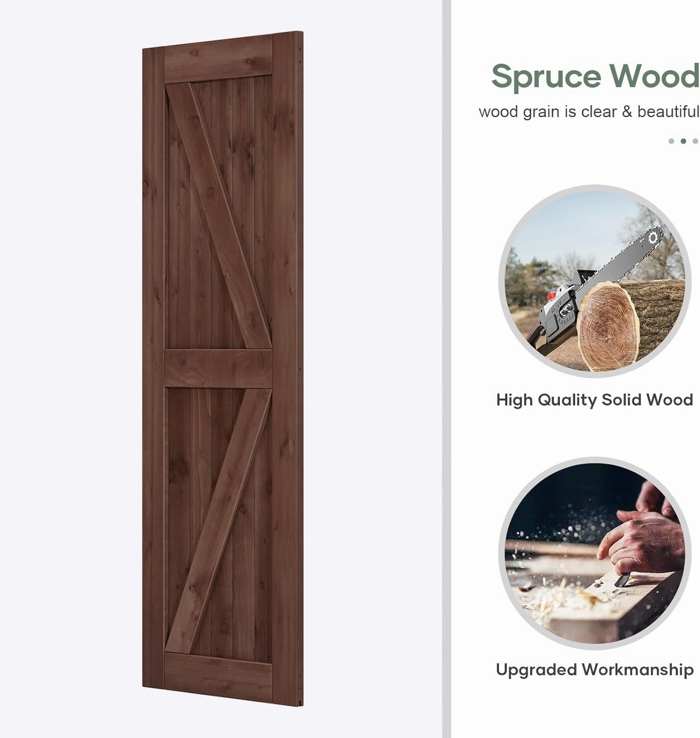 30x84 inch Sliding Barn Wood Door Slab with 5ft Hardware Kit and Handle, Coffee, K Shape, Simple DIY Assembly