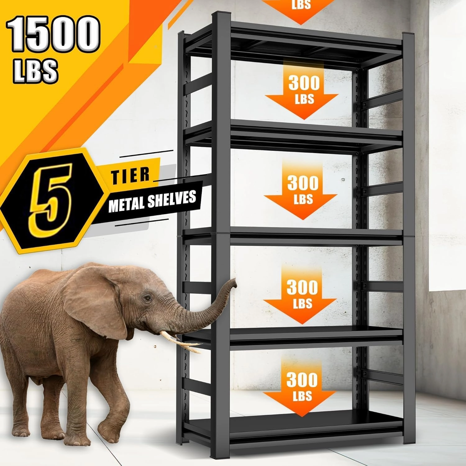 32" W x 16" D x 63" H Garage Shelving - 5 Tier Adjustable Storage Shelves, Heavy Duty Metal Storage Utility Rack Shelf Unit for Warehouse Pantry Closet Kitchen, Black