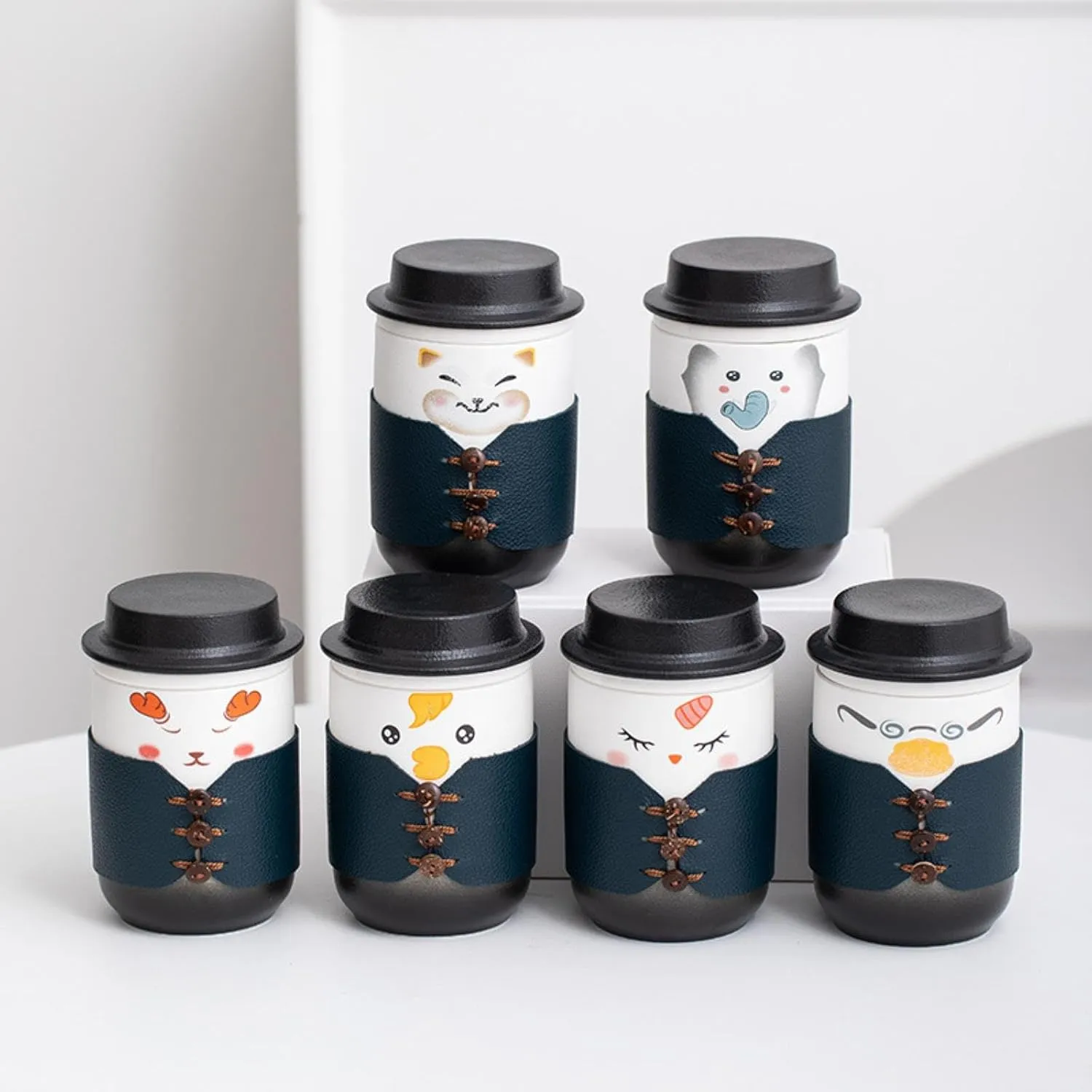 350ml/12oz Creative Cute Pet Ceramic Cap Mug Cute Couple Office Tea Separation Cup-Gentleman's Cup (Duck) Safety Kit
