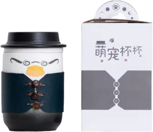 350ml/12oz Creative Cute Pet Ceramic Cap Mug Cute Couple Office Tea Separation Cup-Gentleman's Cup (Duck) Safety Kit