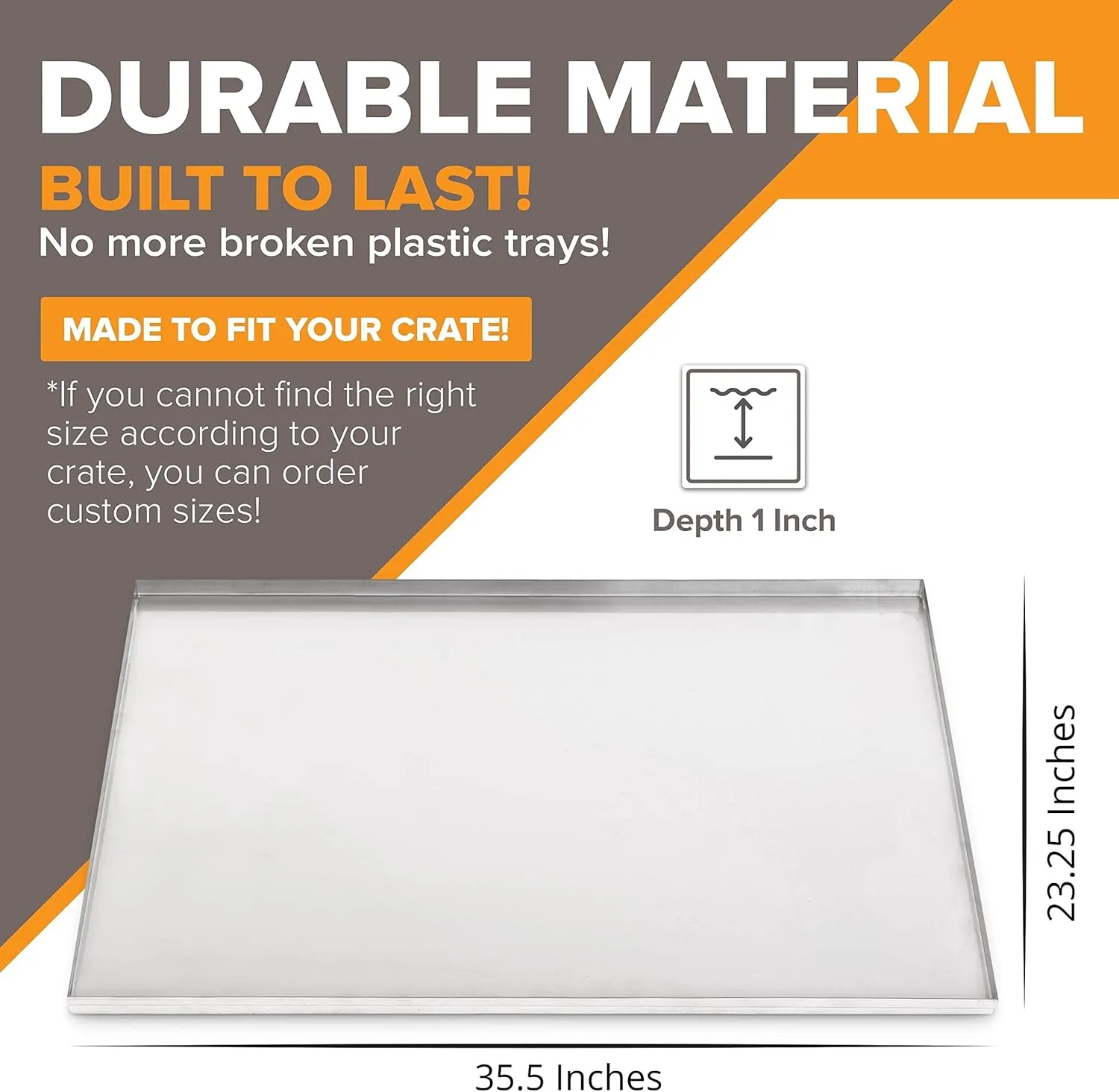 35.5" x 23.25" Metal Replacement Dog Crate Pan Chew Proof Crack Proof Pet Kennel Tray Central Dog Training Crate Pan Pet Supplies, Galvanized, 1" H