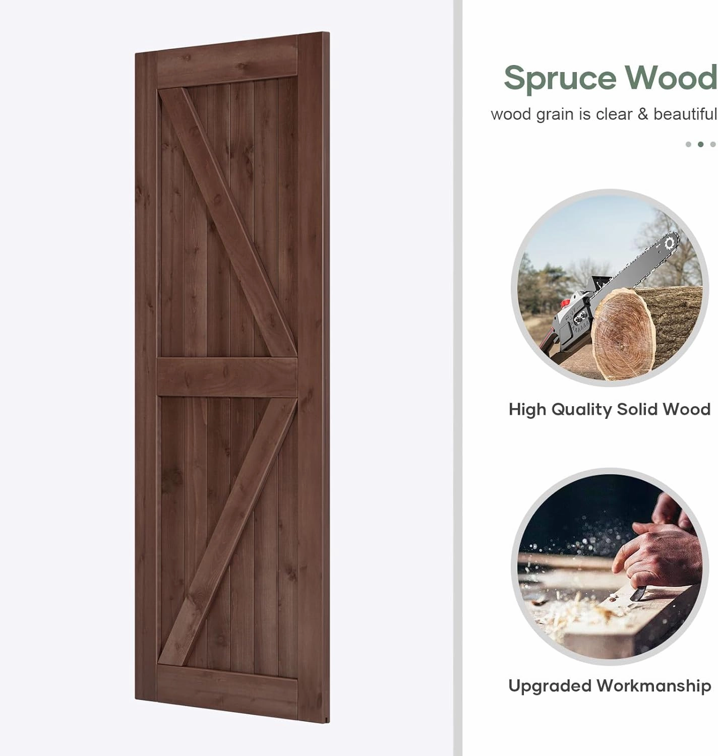 36x84 inch Sliding Barn Wood Door Slab with 6.6ft Hardware Kit and Handle, Coffee, K Shape, Simple DIY Assembly