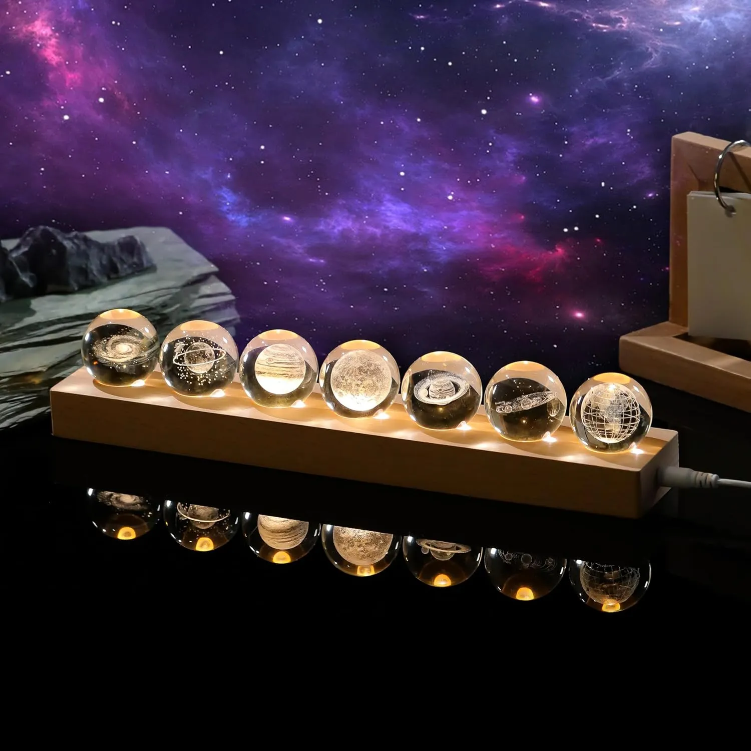 3d Crystal Ball Solar System Crystal Ball with Led Lamp Base - Best Birthday Science Gifts For Man Teacher Boy Kids Girls Men - Galaxy Jupiter Saturn Moon Earth Solar System Space Astronomy Gifts