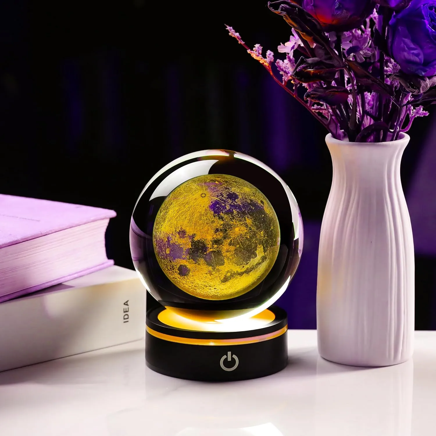 3D Moon Crystal Ball 100mm 3.9inch - Solar System Outer Space Astronomy Gifts Room Decor Crystal Sphere Unique Gifts for Men Him Best Birthday Dad Physics Science Teacher Night Light Planet Lamp