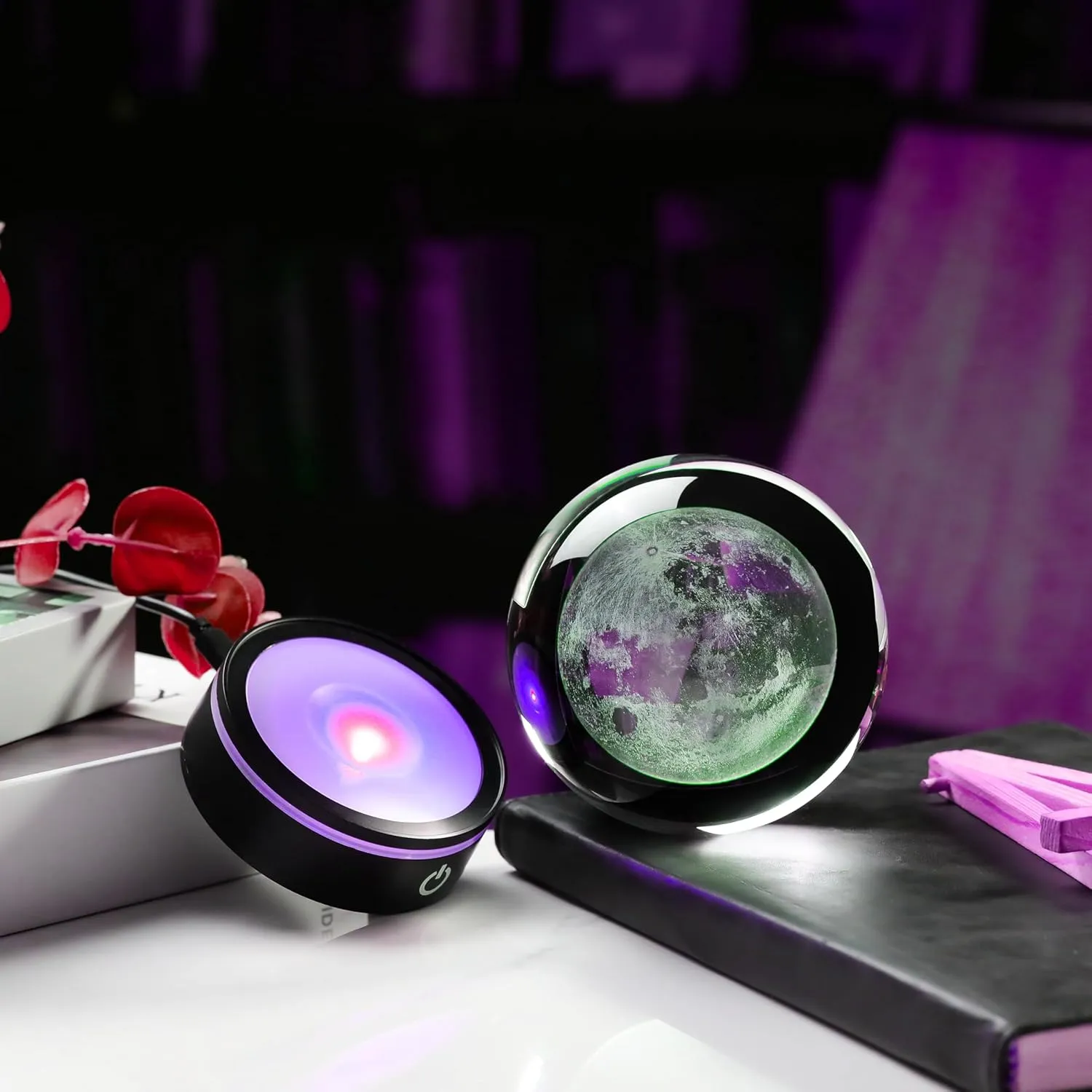 3D Moon Crystal Ball 100mm 3.9inch - Solar System Outer Space Astronomy Gifts Room Decor Crystal Sphere Unique Gifts for Men Him Best Birthday Dad Physics Science Teacher Night Light Planet Lamp