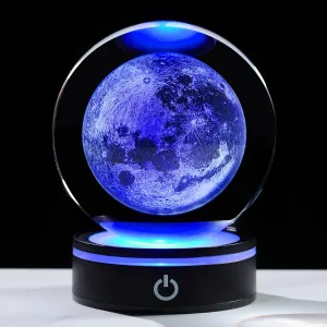 3D Moon Crystal Ball 100mm 3.9inch - Solar System Outer Space Astronomy Gifts Room Decor Crystal Sphere Unique Gifts for Men Him Best Birthday Dad Physics Science Teacher Night Light Planet Lamp