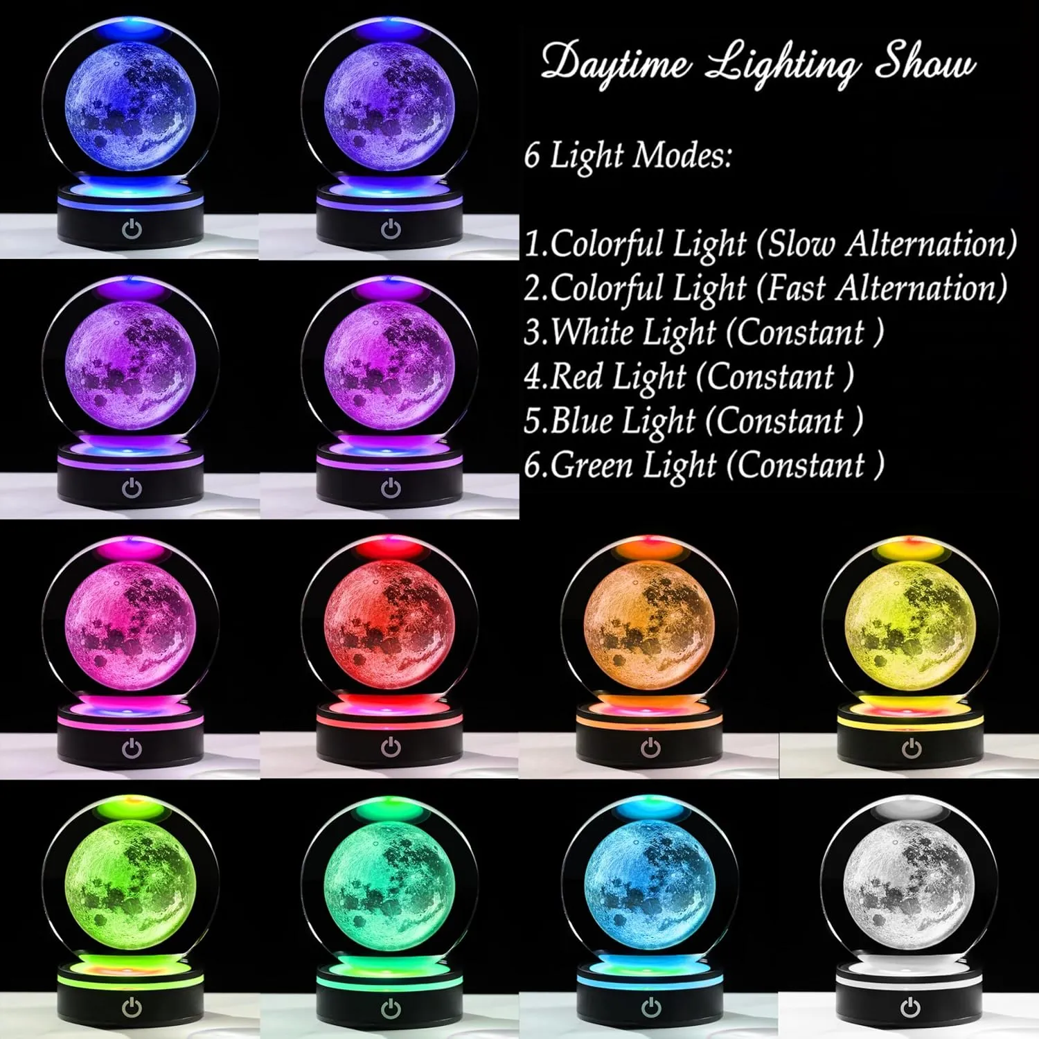 3D Moon Crystal Ball 100mm 3.9inch - Solar System Outer Space Astronomy Gifts Room Decor Crystal Sphere Unique Gifts for Men Him Best Birthday Dad Physics Science Teacher Night Light Planet Lamp