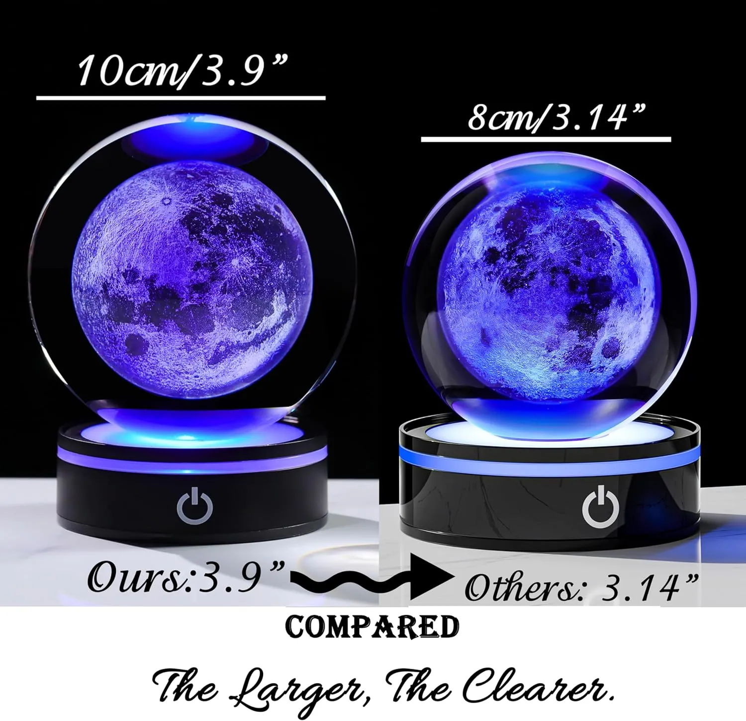 3D Moon Crystal Ball 100mm 3.9inch - Solar System Outer Space Astronomy Gifts Room Decor Crystal Sphere Unique Gifts for Men Him Best Birthday Dad Physics Science Teacher Night Light Planet Lamp