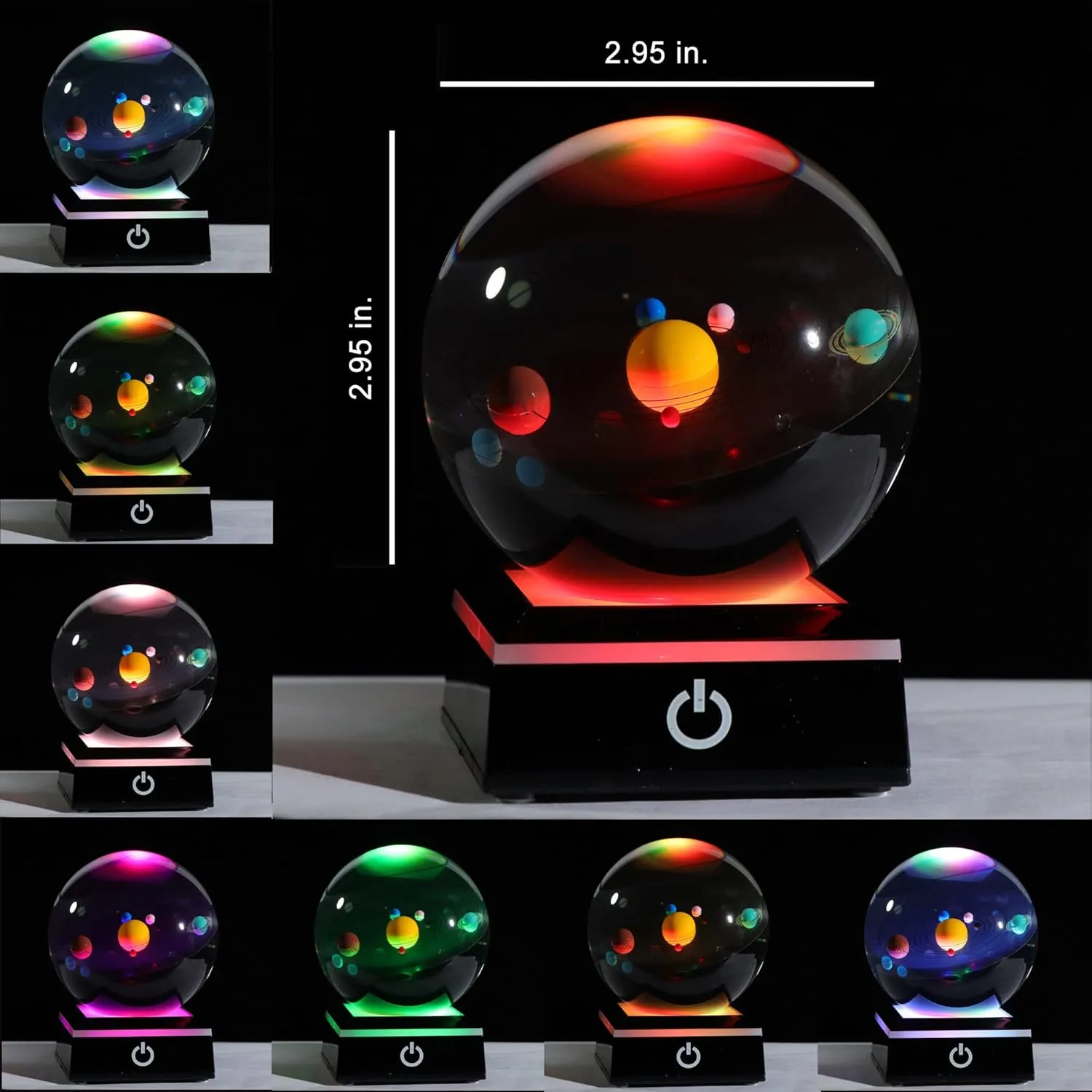 3d Solar System Model Crystal Ball 80mm 3.15inch - Outer Space Astronomy Gifts Room Decor Crystal Sphere Unique Gifts For Men Him Best Birthday Dad Physics Science Teacher Night Light Planet Lamp
