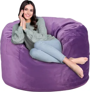 3Ft Bean Bag Chairs, Giant Bean Bag Chair with Memory Foam Filling, Removable and Machine Washable Velvet Cover, Bean Bag Chairs for Adult - Purple (36"×36"×24")