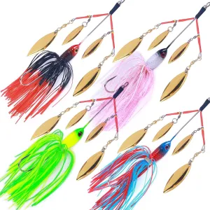 3pc Multi-Blade Spinnerbait Lure with Snakehead Skirt - Durable & High-Action Design for Irresistible Pike Bass Fishing