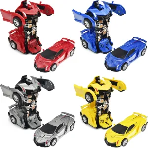 4 Pack 3-5 Years Old Boys Toddler Pull Back Transforming Toy Cars, Pull Back Truck Toys for Boys and Girls, Birthday Gifts for Boys and Girls Over 3 Years Old