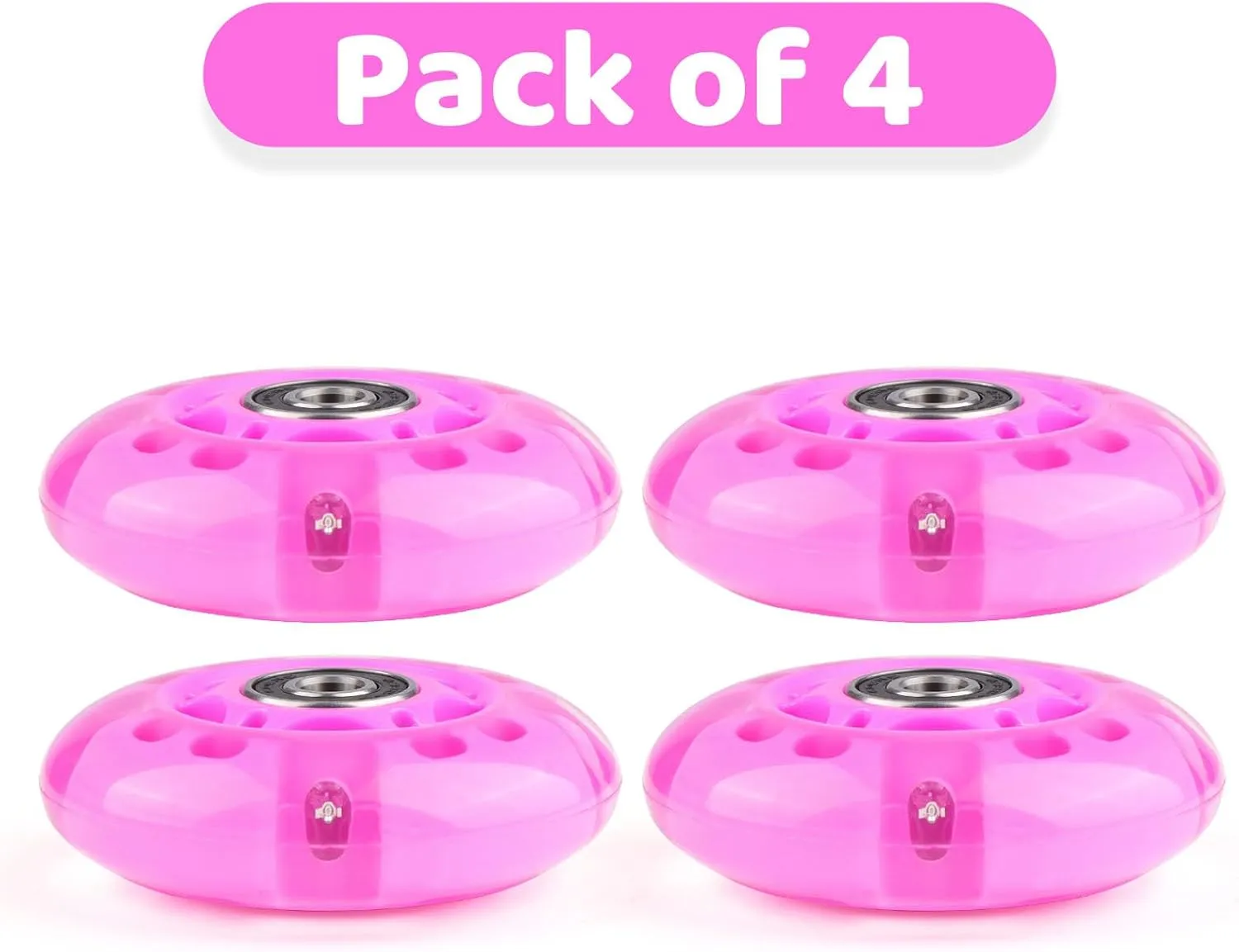 4-Pack PU Inline Skate Wheels Flashing Wheels Replacement w/Bushings for Kids Youth Children's Roller Skates (Pink, 72mm)