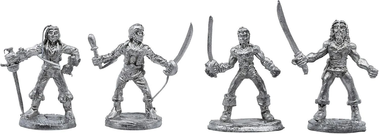 4 Piece Pirates Set - 100% Lead-Free Pewter - Classic Fantasy Miniatures for 28mm Table Top Games - Made in USA - RAL Partha Miniatures