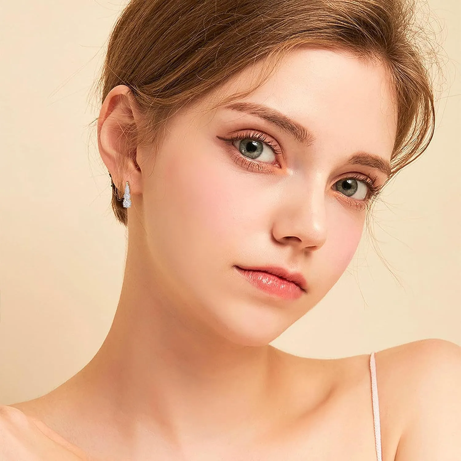4 Stone Moissanite Hoop Earrings, 925 Sterling Silver Hypoallergenic Leverback Drop Earrings for Women, D Color VVS1 Round Cut Jewelry Gifts