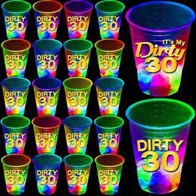 40 Pack Glow Birthday Party Supplies, Glowing 16oz Flashing Cups for Night Events, Dirty 30 Decorations