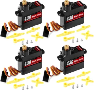 4.3G Micro Servo Motor, Mini Servo Motors for Robot Car Plane RC Helicopter Arduino RC Helicopter Airplane Car Boat Robot Arm/Hand/Walking/Servo Door Lock Control (4PCS Metal Gear)
