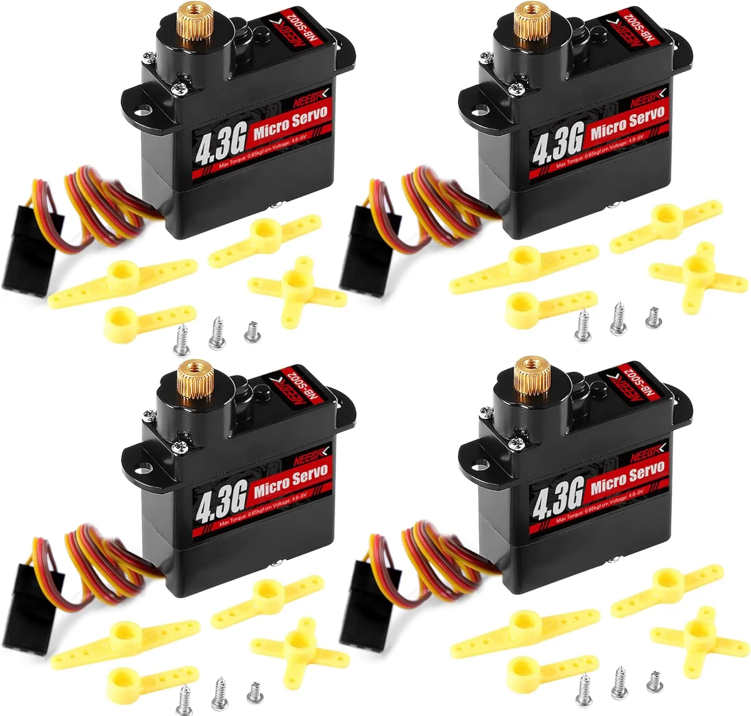 4.3G Micro Servo Motor, Mini Servo Motors for Robot Car Plane RC Helicopter Arduino RC Helicopter Airplane Car Boat Robot Arm/Hand/Walking/Servo Door Lock Control (4PCS Metal Gear)