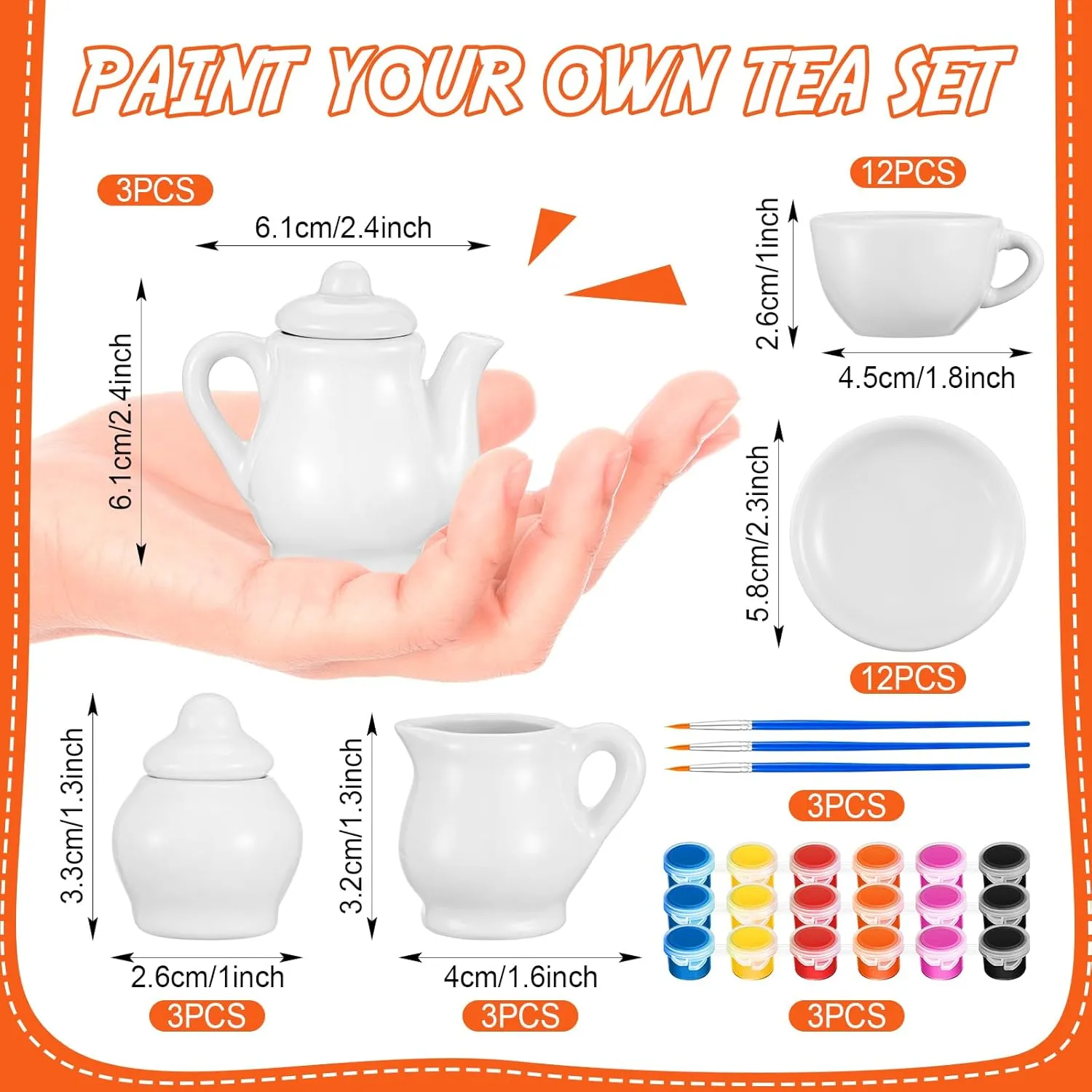 45 Pcs Spring Paint Your Own Tea Kit Craft DIY Tea Kit for Kids Ages 8  Mini Ceramic Tea Cups to Paint Including Porcelain Dishes Brush for Party Girls Boys Set(Cute Style)