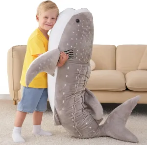 48 Inch Giant Gray Whale Shark Stuffed Animal Cuddly Whale Shark Plushie Shark Plush Pillow for Kids and Adults, Ocean Animal Gift for Shark Lovers