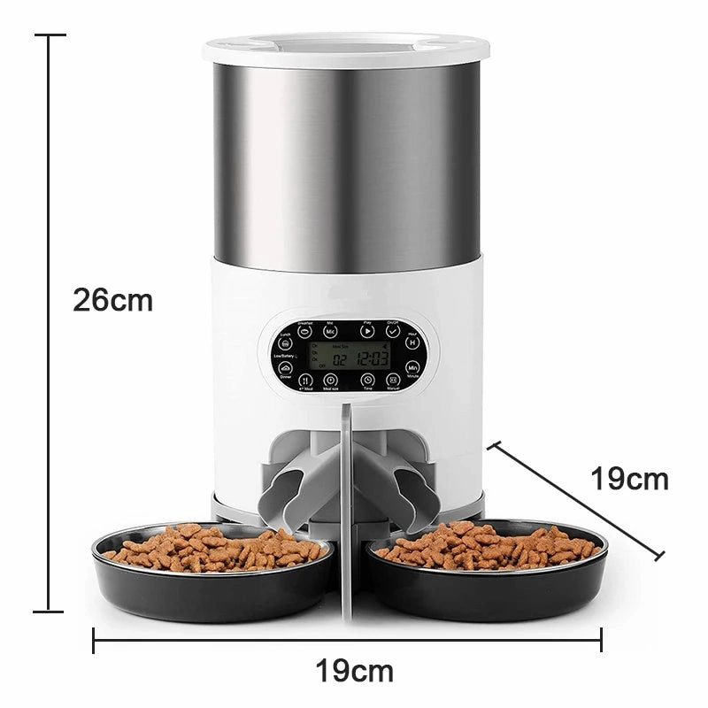 4.5L Cat Timing Feeder Smart Cat Dog Feeder Stainless steel Double Meal Pet Food Remote Feeding Automatic Dispenser Suitable Cats Dog